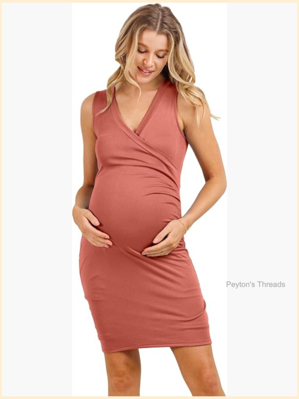 Sleeveless Ruched V Neck Wrap Bodycon Nursing Maternity Dress
